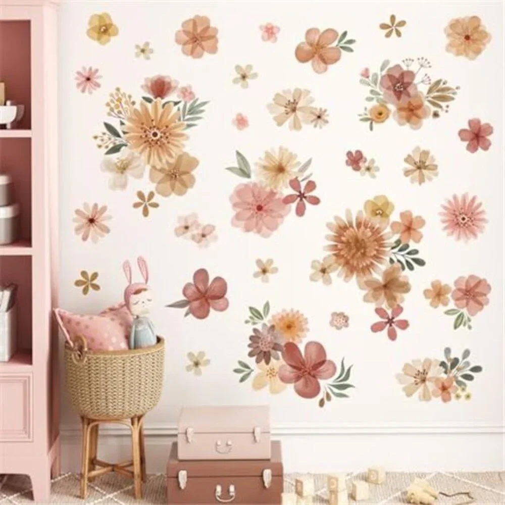 Boho Daisy Flower Wall Decals Watercolor Floral Stickers Nursery Girls Room